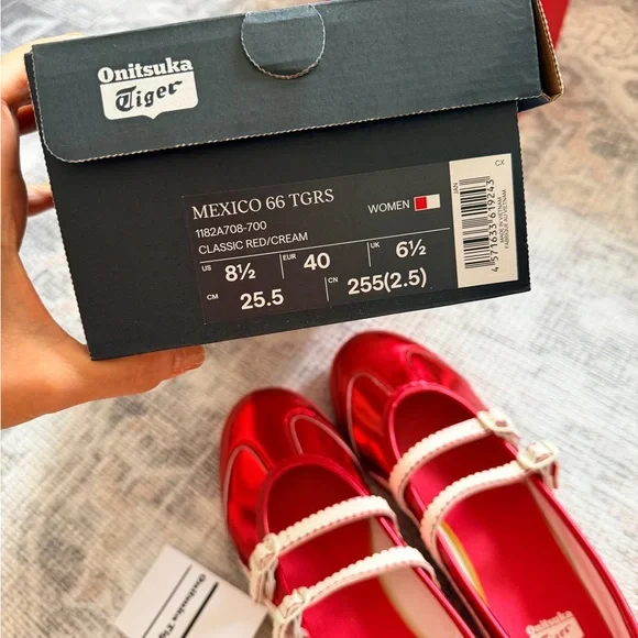 Onitsuka Mexico 66 Tgrs Red Women's Mary Jane Flats with Cream Trim - Picture 6 of 9